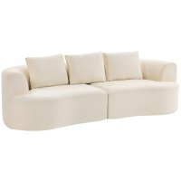 Canapea modulara HOMCOM cu 3 locuri, 260 cm, fara structura, sezut generos, perna groasa si 3 perne, catifea crem - 1