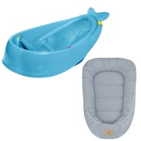 Set Cadita inteligenta, Skip Hop, Pentru 3 etape de crestere, Albastru si cosulet bebelus, Qmini, 55 x 75 cm, Husa 100% muselina dubla, Jeans - 1