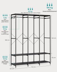 Cuier Songmics Negru 141x40x180 cm - 6
