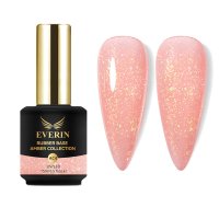 Rubber Base Everin Amber Collection 04 – Bază rubber Piersicie cu Fulgi Aurii Irizați, HEMA &amp; TPO Free, 15ml - 1
