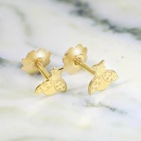 Cercei pentru copii - Model buburuza din Aur Galben 14K - Inchizatoare sigura cu filet - 1