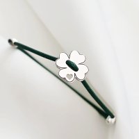Brățara Trifoi cu patru foi si inima decupata - Șnur verde Gros - Argint 925 - 1