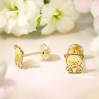 Cercei pentru copii si bebelusi Chic Bijoux, ursulet, aur galben 9K, inchidere cu filet - 1