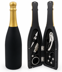 Set de 5 Accesorii pentru Vin CHAMPAGNE in Cutie Eleganta Tip Sticla de Sampanie - 1