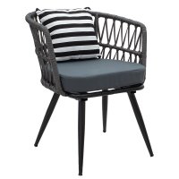 Fotoliu Naoki metal negru - pe gri - perna negru alb - 1