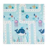Covoras educativ PetiteMars Campy S din spuma XPE non-toxica, cu doua fete, suprafata antiderapanta, 120x120 cm, pliabil compact 40x30x13 cm, model animalute si forme geometrice - 2