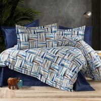 Lenjerie de pat 4 piese Somnart din bumbac cu cearceaf pat clasic, cearceaf pilota 200 x 230 cm si 2 fete perna 50 x 70 cm albastru - 1