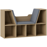 HOMCOM Bibliotecă Multifuncțională 2 în 1 cu Design Modern, 6 Compartimente și 3 Perne, Dimensiuni 102L x 30l x 61A cm, Stejar Gri | Aosom Romania - 1