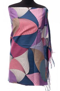 Esarfa cashmere cu design multicolor in mov, roz si albastru - 1