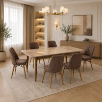 Set masa extensibila cu 6 scaune tapitate Homs cargold, marmura bej -maro 170 x 80 cm - 1