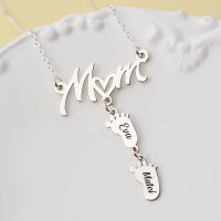 Lantisor personalizat cu pandantiv 'Mom' si piciorus - Argint 925 - 1