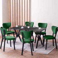 Set Masa Barton din MDF cu 4 Scaune din metal, culoare negru si verde, 140 cm - 1