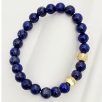 Bratara pietre semipretioase Lapis lazuli de 8 mm - Bilute din Argint 925 placat cu Aur Galben 18K - Snur elastic - 1