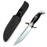 Set doua cutite de vanatoare, teaca din piele naturala, lama 440C, maner acrilic full tang, 26 cm, alb - negru - 6