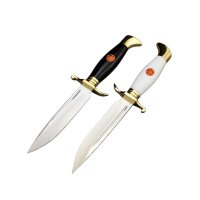 Set doua cutite de vanatoare, teaca din piele naturala, lama 440C, maner acrilic full tang, 26 cm, alb - negru - 2