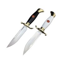 Set doua cutite de vanatoare, teaca din piele naturala, lama 440C, maner acrilic full tang, 26 cm, alb - negru - 1