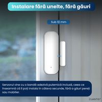 Senzor inteligent pentru usi, ferestre si sertare CUANTIS, WiFi 2.4 GHz, Tuya, notificari si automatizare lumini, alb - 6