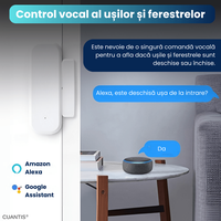 Senzor inteligent pentru usi, ferestre si sertare CUANTIS, WiFi 2.4 GHz, Tuya, notificari si automatizare lumini, alb - 2