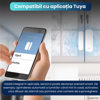 Senzor inteligent pentru usi, ferestre si sertare CUANTIS, WiFi 2.4 GHz, Tuya, notificari si automatizare lumini, alb - 7