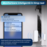 Senzor inteligent pentru usi, ferestre si sertare CUANTIS, WiFi 2.4 GHz, Tuya, notificari si automatizare lumini, alb - 5