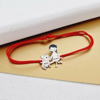 Bratara Personalizata Familie - 2 Membri cu Bulldog - Argint 925 si Snur din Matase Vegetala - 1