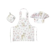 Setul Micutul Bucatar MimiNu - Sort, Boneta si Accesorii pentru Vase Calde, Bumbac Oeko Tex Standard 100, Sweet Deer Pink - 1