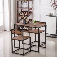Set Masa cu 2 Scaune Cafea Homs, Cadru Metal Nuc/Negru, Model 10977 - 1