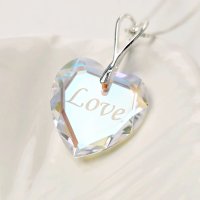 Lantisor Aurore Boreale din Argint 925, cu pandantiv inima gravat si cristal Swarovski - 1