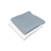 Set 2 museline multifunctionale Qmini - Jeans si Cream, 30x30 cm, Oeko Tex Standard 100 - 1