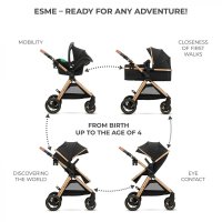 Carucior pentru copii Kinderkraft Esme Pure Black 3 in 1 reversibil, cu spatar si maner reglabil, suportul pentru pahar, husa pentru picioare, husa de ploaie, geanta - 11