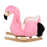HOMCOM Balansoar Flamingo pentru Copii, Leagăn Moale din Pluș pe Cadru de Lemn, 60x33x52cm Roz | Aosom Romania - 1