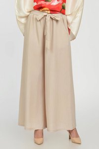 Pantaloni largi din vascoza si in, bej - 1