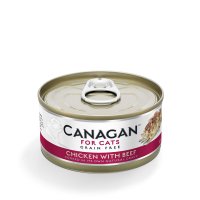 CANAGAN, Pui și Vită, conservă hrană umedă fără cereale pisici junior & adult, (în suc propriu), 75g - 2