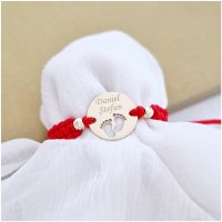 Bratara personalizata cu Banut de Aur Galben 14K - 12 mm si 2 Bilute de 3 mm - Snur Impletit Reglabil - 1