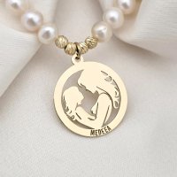 Colier Legatura Mama si Fiica - Pandantiv Disc & Sirag de Perle - Argint 925 placat cu Aur Galben 18K - 1