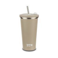 Cana termica cu pai din otel inoxidabil Nava We care Bej 520 ml - 2