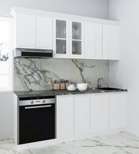 Set bucatarie SPACE 200 cm, 6 corpuri, corp cuptor, blat termorezistent, fronturi MDF, alb rustic - 1