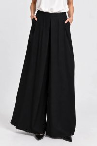 Pantaloni Palazzo Negru din Vascoza cu Pliuri si Tiv Franjurat - 1