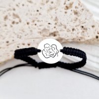Bratara banut personalizata - Proaspeti parinti - Argint 925, snur negru impletit - 1