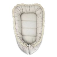 Cocon pentru bebelusi MimiNu, Premium, 55 x 75 cm, cu volanase si dantela, husa 100% bumbac, Grey - 1