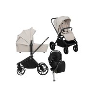 Carucior 4 in 1, Lionelo, Mika Plus, Cu scoica auto Moxie Black Carbon cu baza rotativa 360, Reversibil, Cu sistem de ventilatie 3D, Cu accesorii, Pana la 22 kg, EN1888-1 EN1888-2 EN1466 ECE R129, Bej - 1