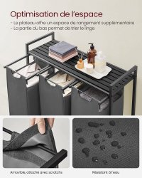Cos de rufe, Vasagle, Negru-Gri, 92.5×33×72 cm - 3
