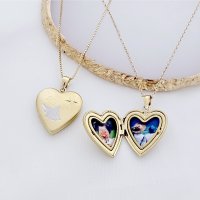 Medalion personalizat in forma de inima - Praying Angel - Argint 925 rodiat si placat cu Aur Galben 18K - 1