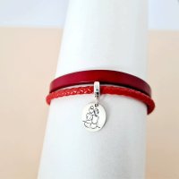 Bratara din piele rosie cu charm personalizat - Argint 925 - Inchizatoare din otel inoxidabil - 1