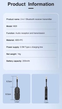 Transmitator si Receptor Audio Techstar M126 cu Bluetooth 5.4, Wireless, Portabil, Compatibil TV, PC, Boxe, Casti, Aux - 6