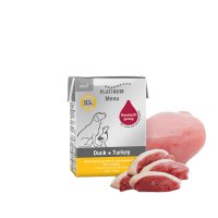 PLATINUM Menu Adult pentru caini, hrana umeda fara cereale cu rata si curcan, 185 g - 2