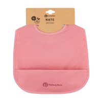 Baveta impermeabila cu buzunar PetiteMars Nate, Fara pvc si ftalati, 37x27 cm, 6 luni+, prindere velcro, Roz - 2