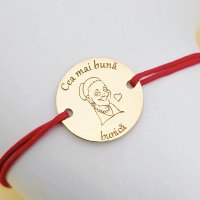 Bratara personalizata pentru bunica - Argint 925 placat cu Aur alb 18K, snur ajustabil - 1