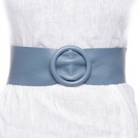 Curea din piele naturala albastru jeans, latime 7 cm, catarama rotunda - 1