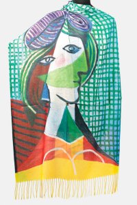 Esarfa din cashmere cu fir de lurex, imprimeu inspirat de Picasso, reversibila - 1